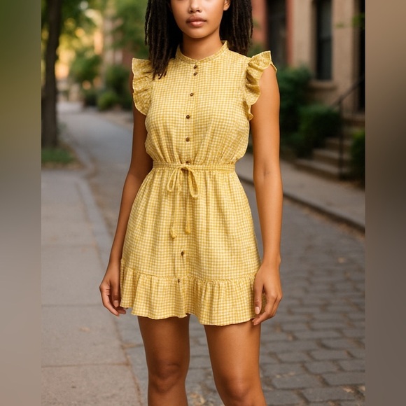 Storia Dresses & Skirts - Storia Gingham Yellow Prairie Dress eyelet ruffle